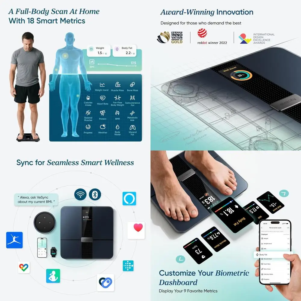 

Умные весы с анализом состава тела, цифровой весоизмеритель, трекер ИМТ и мышечной массы, синхронизация с Apple Health, закаленное стекло, черный цвет