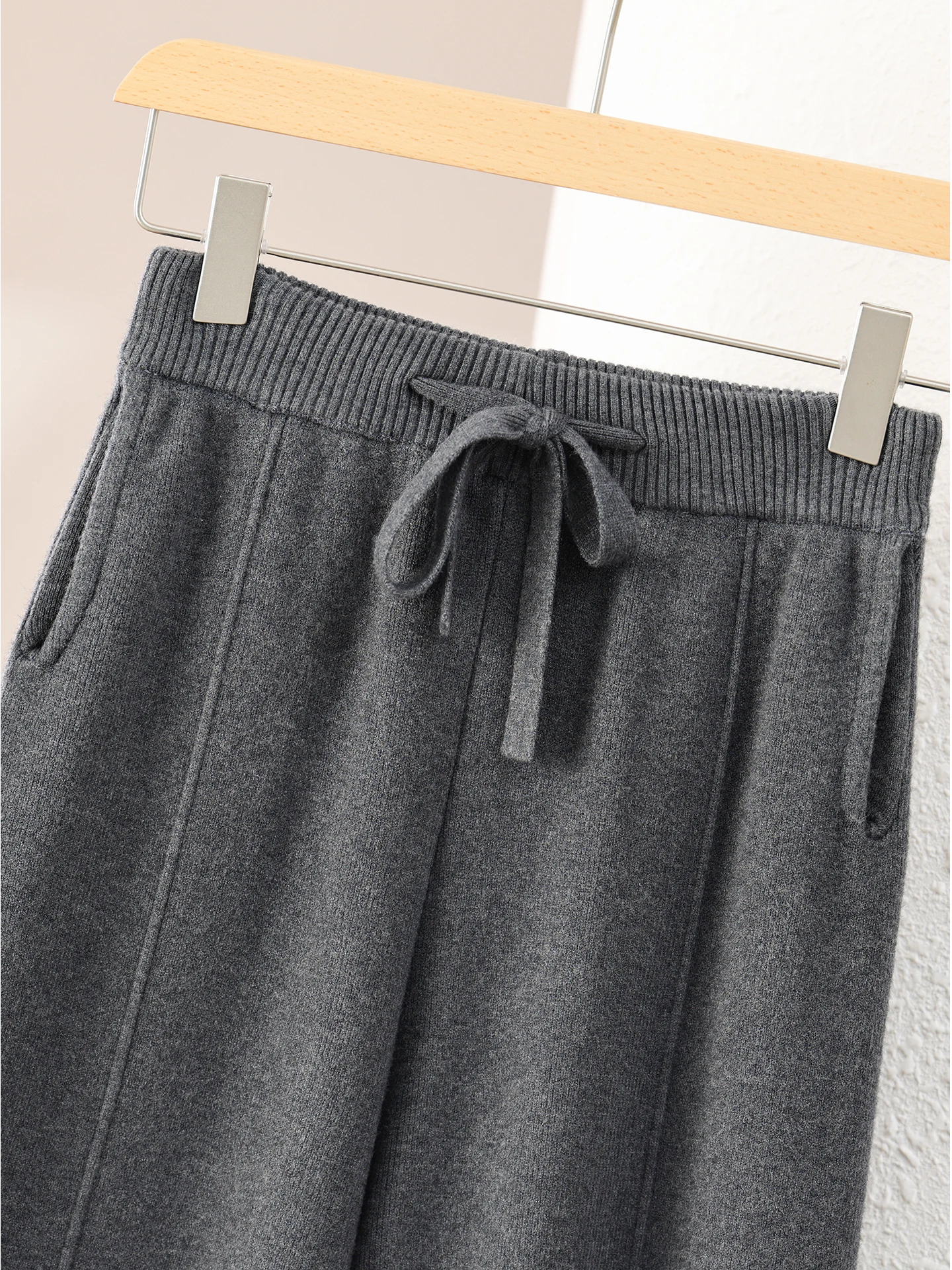 

Женские трикотажные широкие брюки Drapey Thi, теплые прямые брюки длиной до пола, модные повседневные брюки со средней заниженной талией, французские брюки