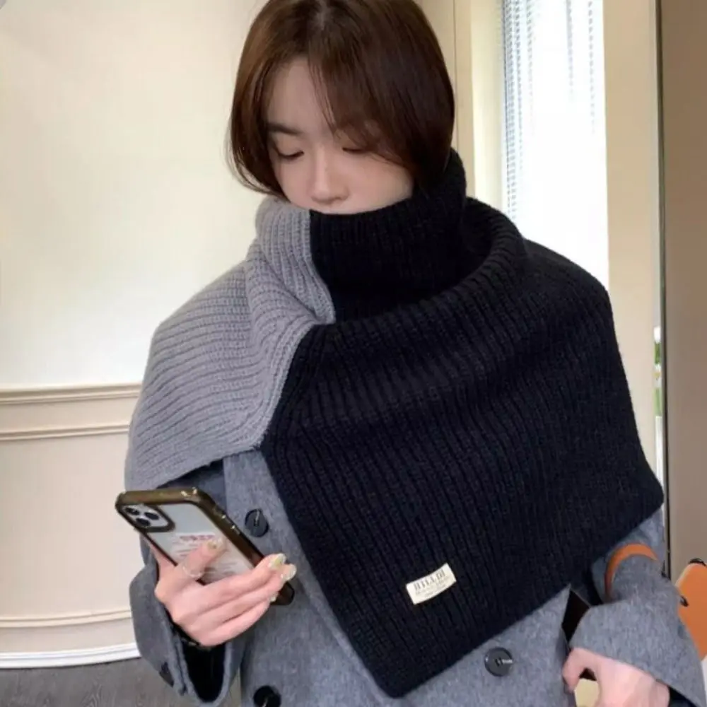 Contrast Color High Collar Shawl Retro Wool Scarf Warm Neck Wraps Irregular Wraps Knitted Shawl Ladies