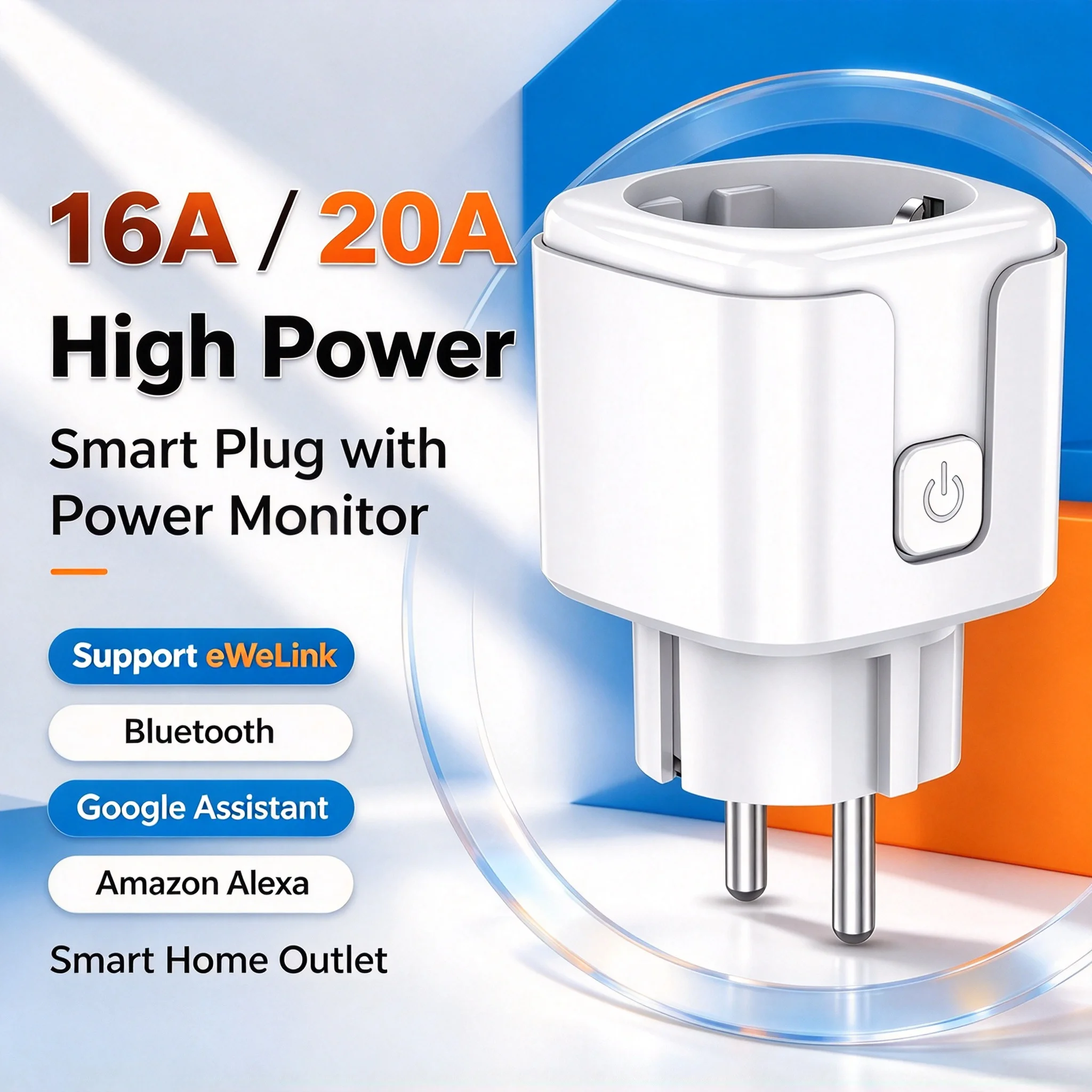 Smart WiFi EU Plug With Power Monitoring Ewelink Timing Function 16A/20A Socket Outlet Voice Works with Alexa Google Home Alice