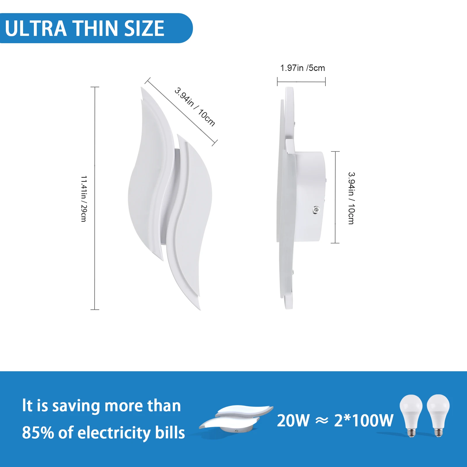 Moderne LED-Wandleuchte für Innenräume, 12W Weiße LED-Wandlampe, 6500K Kaltlicht, Acryl-Blattförmige Wandleuchte für Schlafzimmer – Detail 5