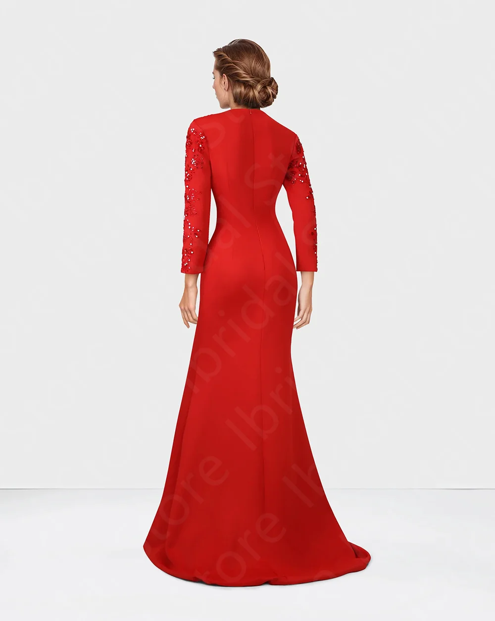 Customized On Sale Red Evening Dresses Mermaid Arabic Prom Gowns Long Sleeves Beading Sequined Wedding Guest Dresses Middle East