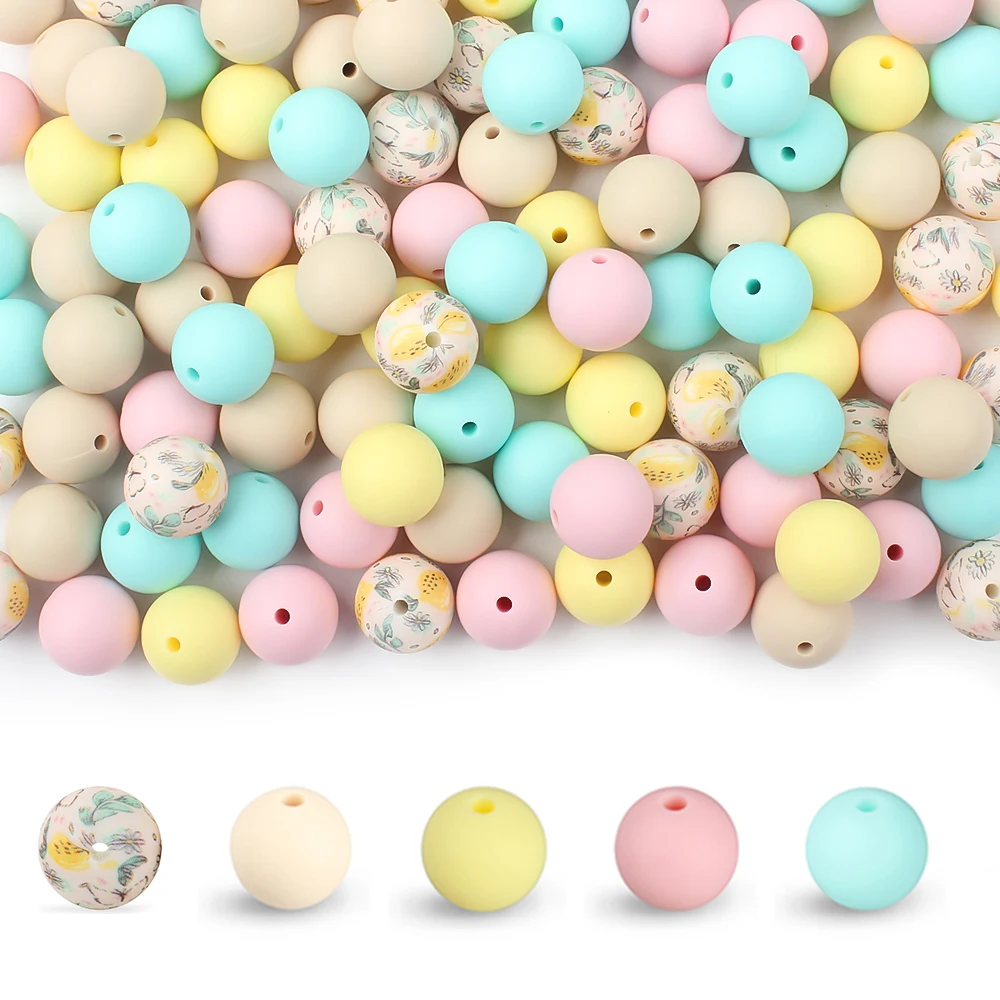 10Pcs 15mm Printed Round Silicone Beads Leopard Focal Beads Baby Teething Beads Teether DIY Necklace Bracelet Pen Accessories