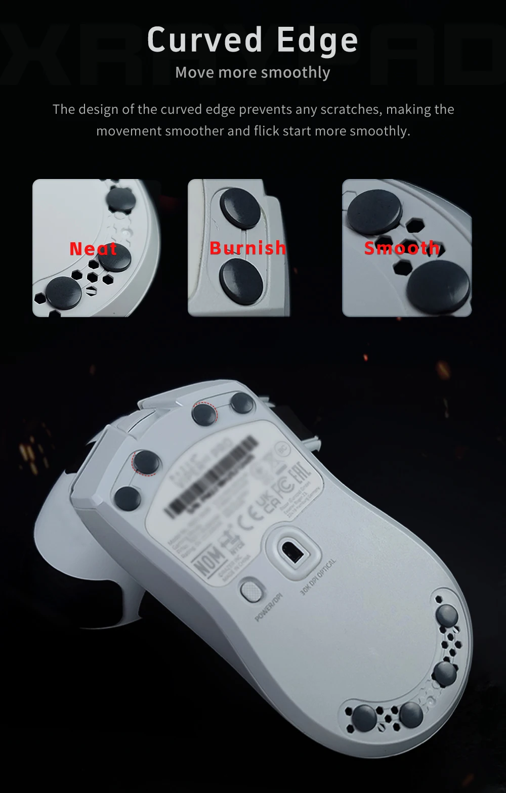 X-Raypad Obsidian PRO Air U-PE Uniwersalne ślizgacze do myszy w kształcie pączków D9.5mm – Wytrzymałe. Cichy. Sterowanie — zdjęcie produktu 5