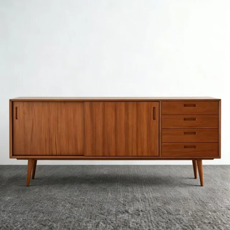 Medieval-style ambient sideboard and chest of drawers, made of beech wood, brown, suitable for living rooms, storage.