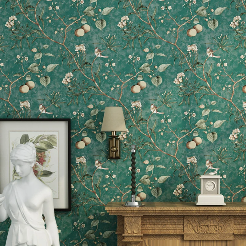 

Antique Flower Bird Pattern Wallpaper Apple Tree Bedroom Living Room Wallpaper Non Woven Rural Wallpaper Printed Wallpaper