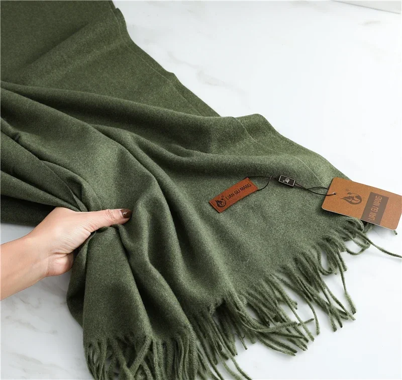 Sciarpa in Cashmere tinta unita spessa 32 colori per donna grande 190*68cm Pashmina scialle caldo invernale avvolge Bufanda femminile con sciarpe nappa