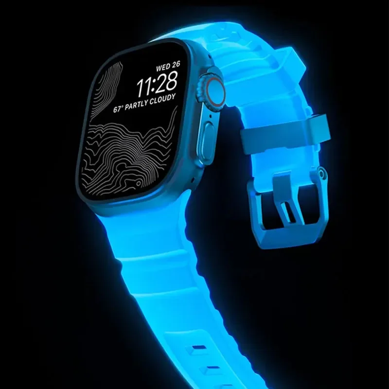 الرياضة سيليكون الفرقة التيتانيوم سوار معدني مضيئة حزام ل أبل ساعة الترا 10 9 8 7 6 SE 5 4 ل iWatch 42 44 45 46 مللي متر 49 مللي متر