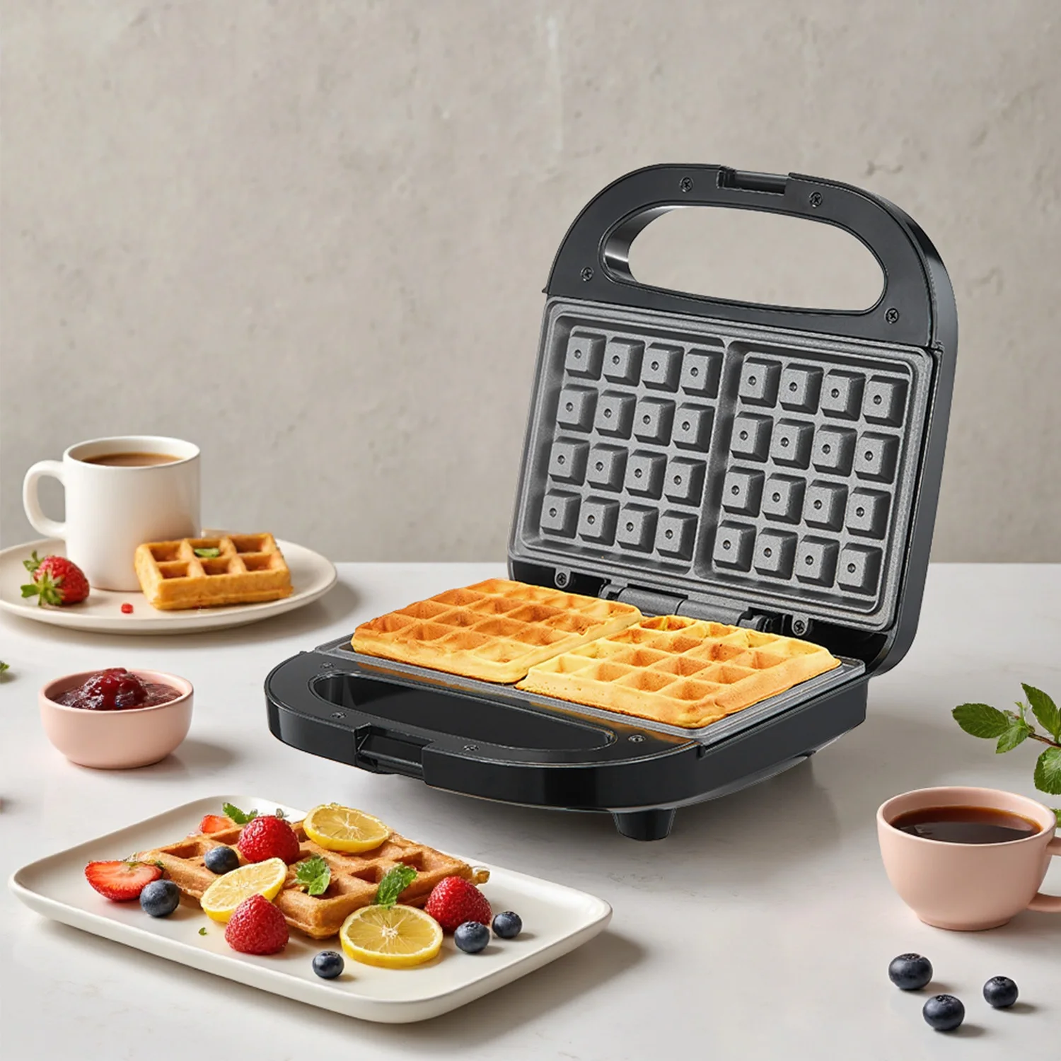 2-Slice Belgian Waffle Maker, Non-Stick Plates, Compact Electric Waffle Iron with LED Indicator, Locking Latch, Easy Clean Breakfast Machine for Home Kitchen