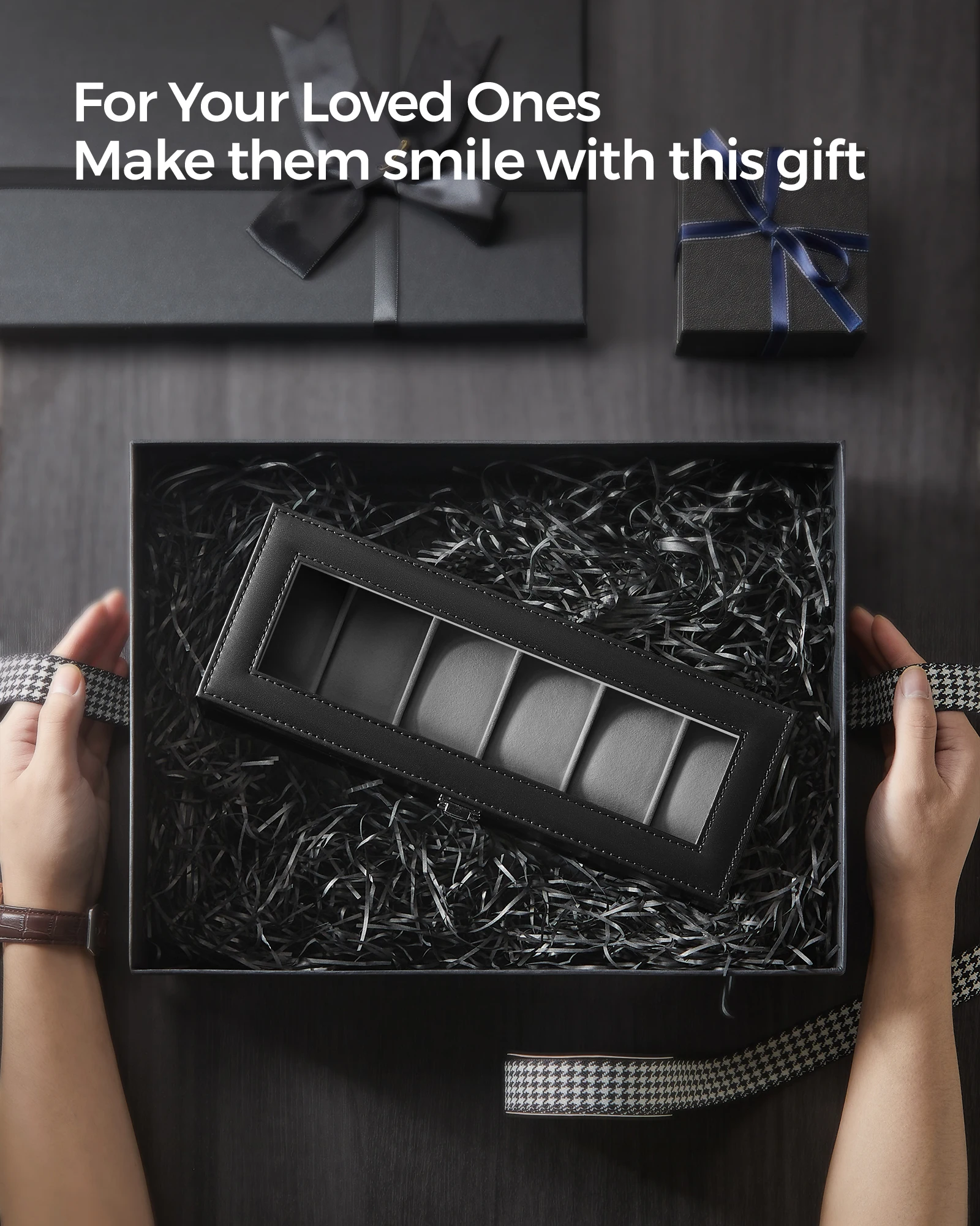 SONGMICS Watch Box with 6 Slots, Watch Case with Glass Lid, Watch Display Box with Removable Watch Pillows, Metal Clasp