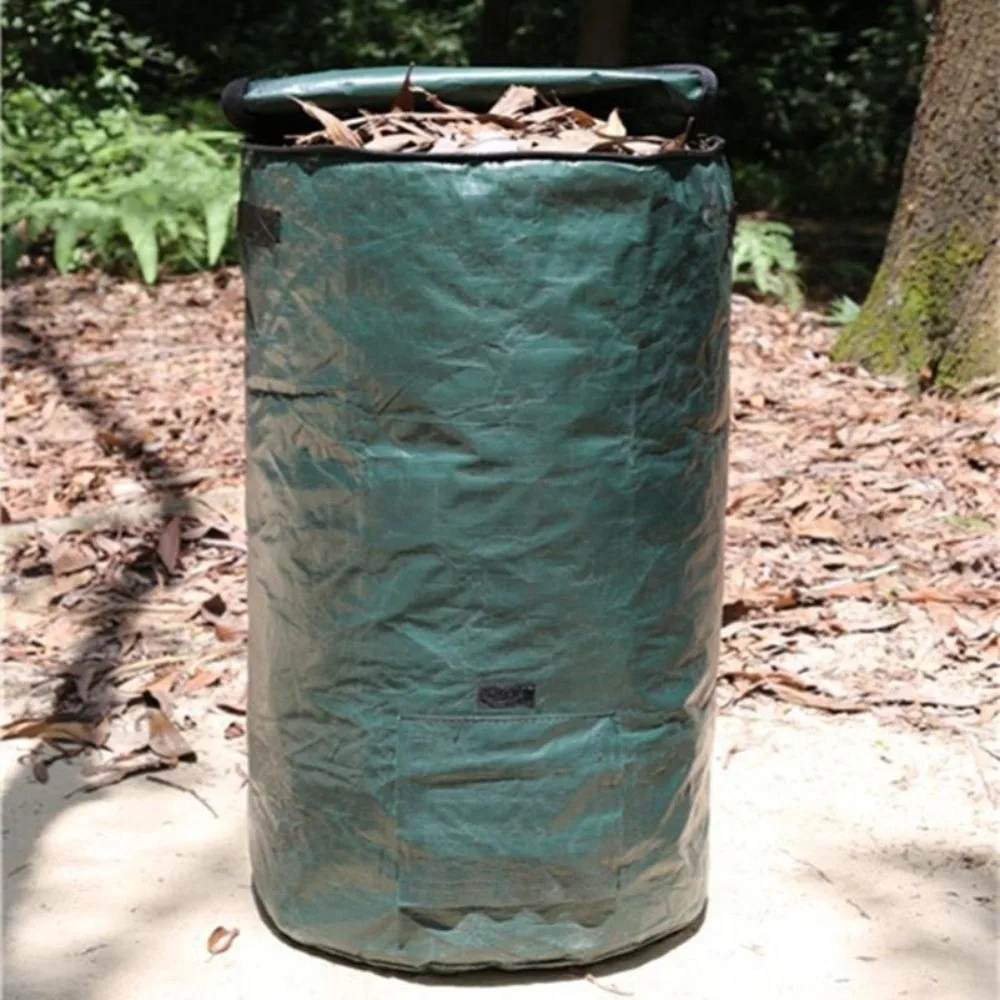 Wear Resist Compost Bin Bag Zippered Lid with Handles Yard Garbage Bag Reusable Sealed Refuse Composter Lawn Pool