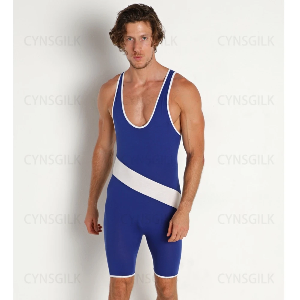 Wrestling Singlets Suit Men\'s One Piece PowerLifting Bodysuit Gym Sports Fitness Skinsuit Iron Sleeveless Weightlifting Clothes