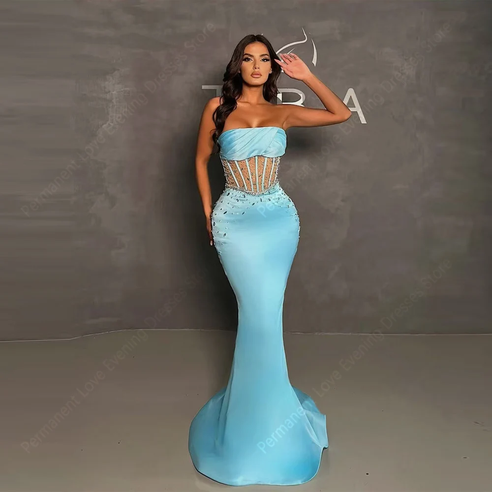 Gorgeous Sleeveless Women Evening Dresses Backless Mermaid Prom Gowns Cocktail Ball Customized Mopping Length Vestidos De Noche