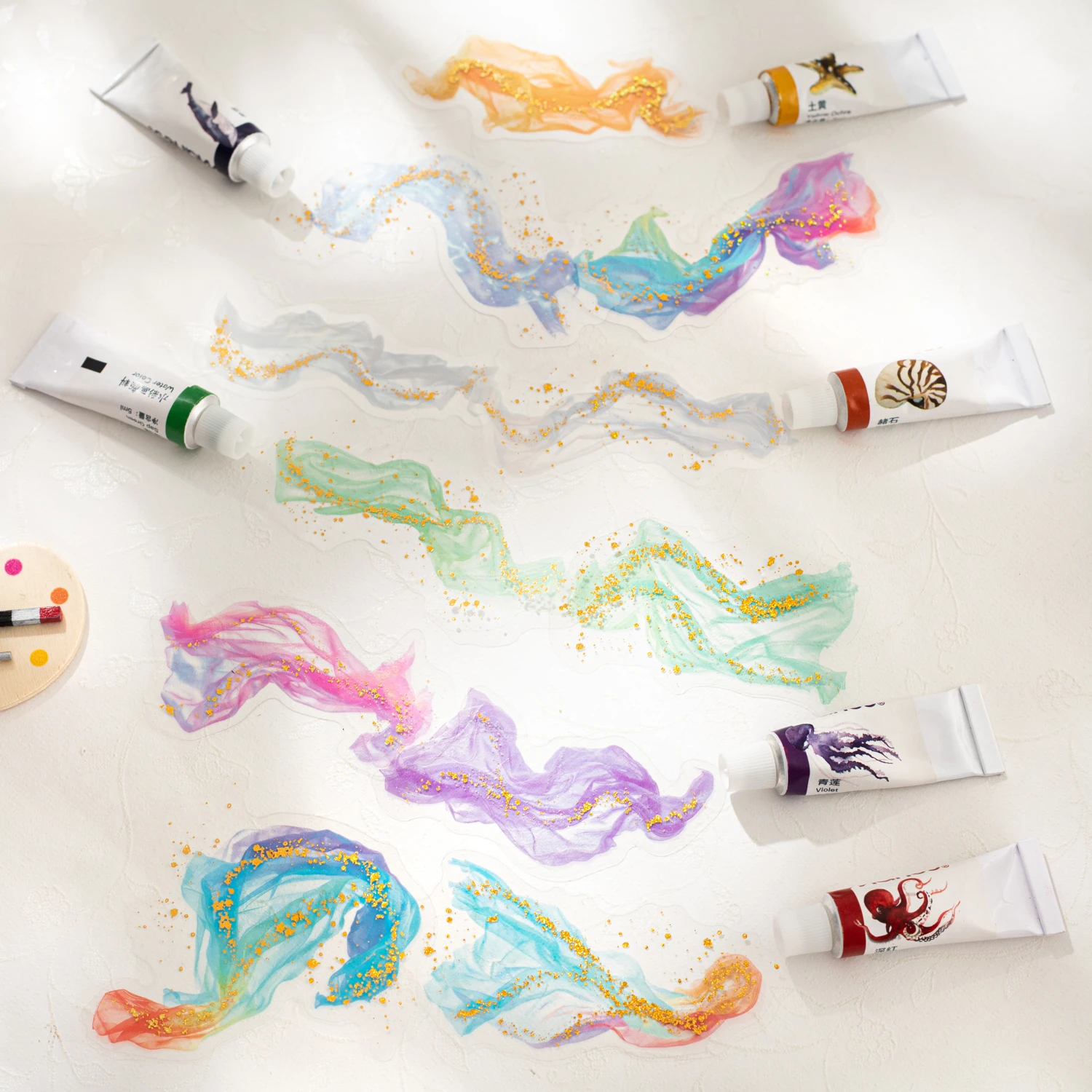 Gauze and Gold Series Vintage Bronzing Smudge Landscape PET Sticker Creative DIY Journal Material Collage Stationery
