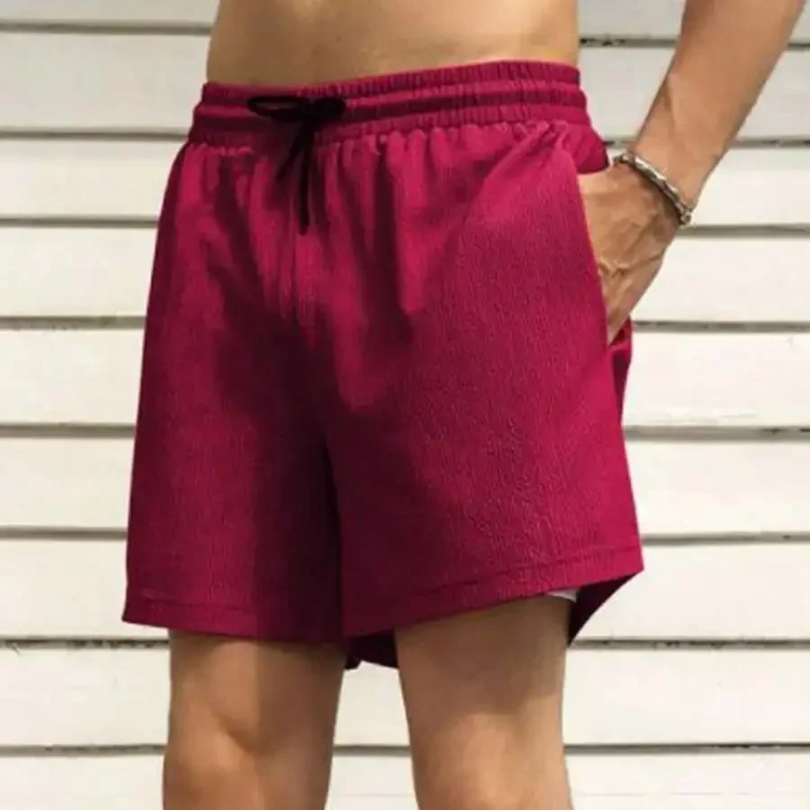 Mens Casual Quick-Dry Woven Shorts With Lining And Drawstring Waist