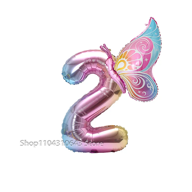 32 Zoll Farbverlauf Nummer 1-9 mit Schmetterlingsballon-Set für Kinder 1.-9. Geburtstagsfeier Dekoration Babyparty Brautparty Zubehör – Detail 3
