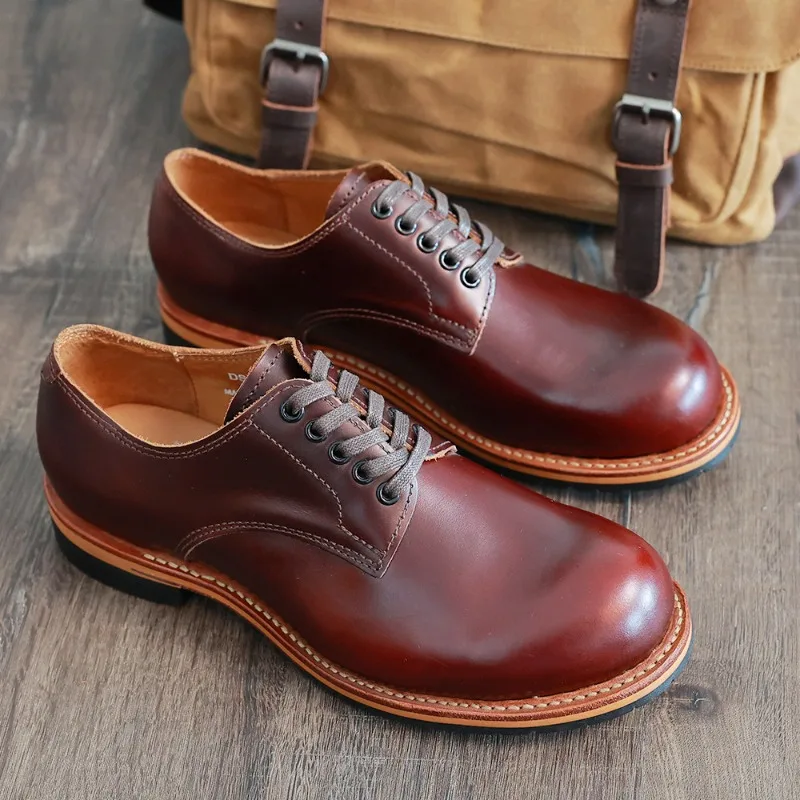 Japanese Round-toe Work Shoes Handcrafted Genuine Leather Business-casual Lace-up Dress Shoes Cowhide British Derby Shoes