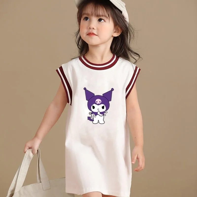 Kuromi Anime Kawaii Sanrio Ins Fashion Shirt Cute Cartoon Ins Children Sleeveless Basketball Skirt Clothes Gifts for Kids
