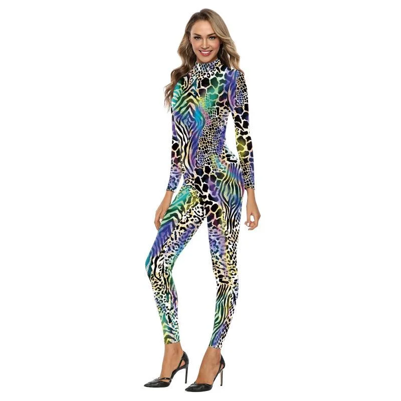 New Psychedelic Snake Printed Cosplay Jumpsuit Carnival Party Clothes Halloween Catsuit For Women Outfits Bodysuits Rave Outfits