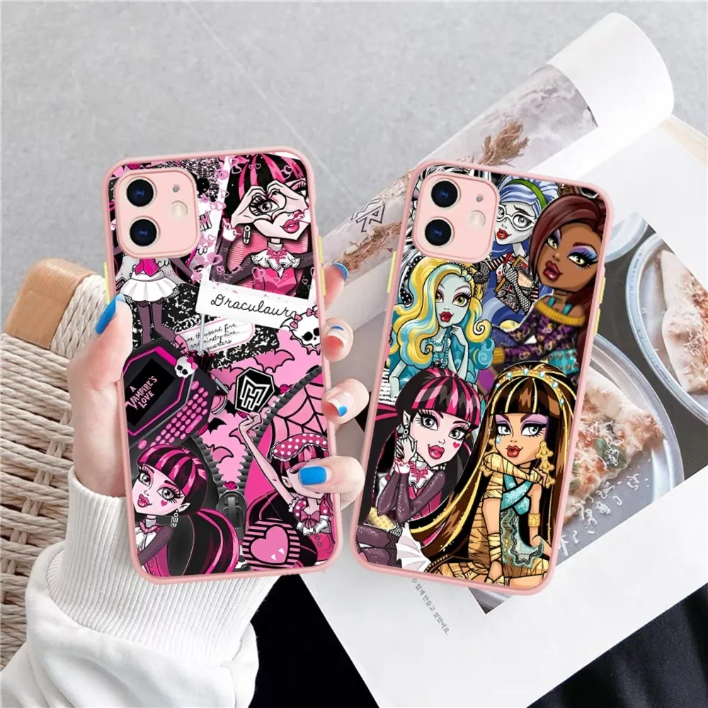 M-MonsterS Cartoon H-HighS Phone Case for iPhone 14 11 12 13 Mini Pro Max 8 7 Plus X XR XS MAX Translucent Matte Cover