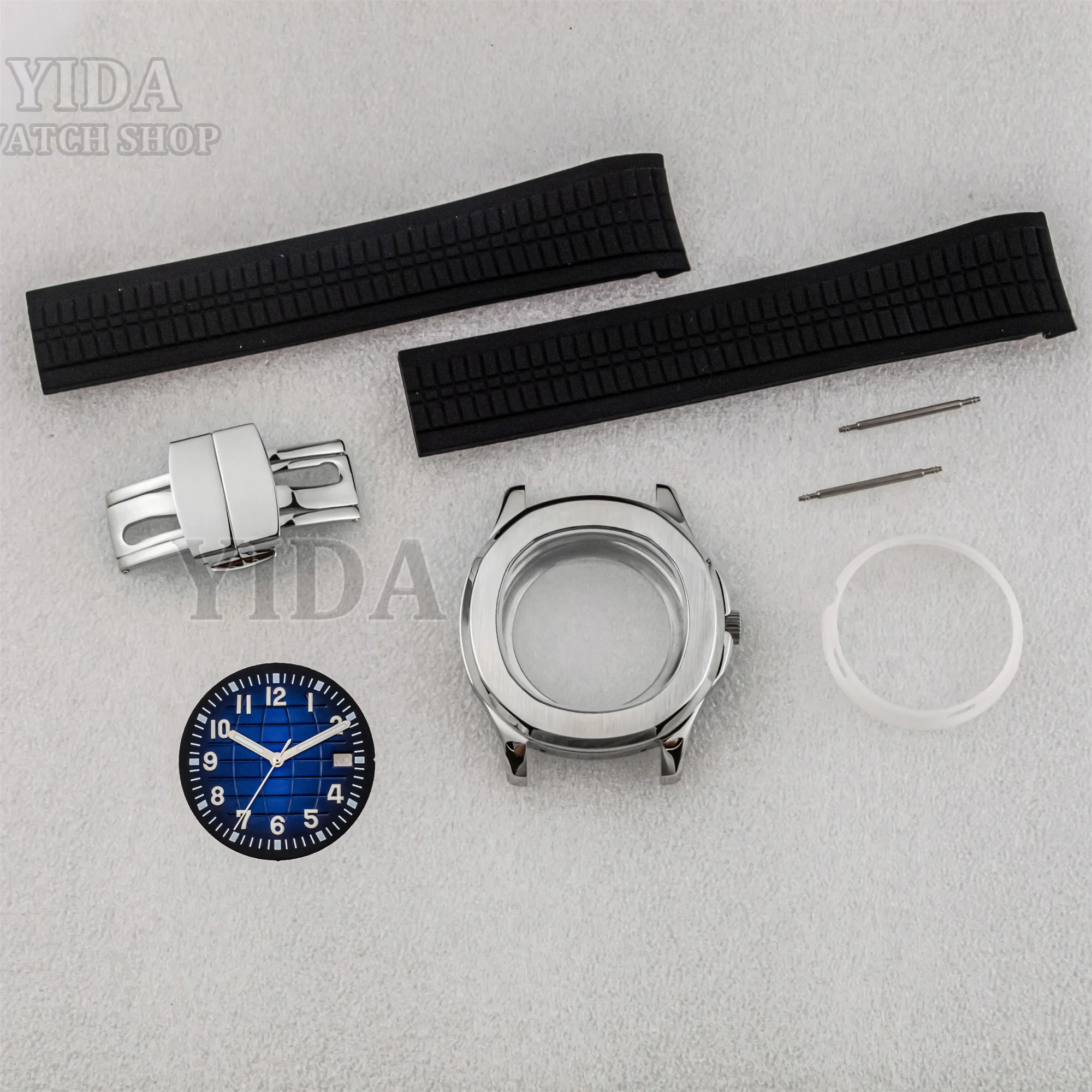 

Stainless Steel 42MM Watch Case Rubber Strap Luminous Dial Hands for AQUANAUT Nautilus NH35 NH36 Automatic Movement Watch Parts