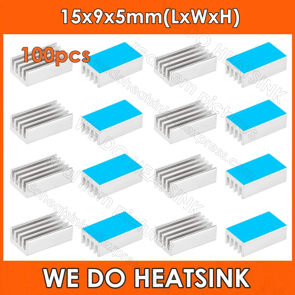 WE DO HEATSINK 100pcs 15x9x5mm Aluminum Heat Sink Ram Radiator Cooloer With Thermally Conductive Adhesive Transfer Tape Applied