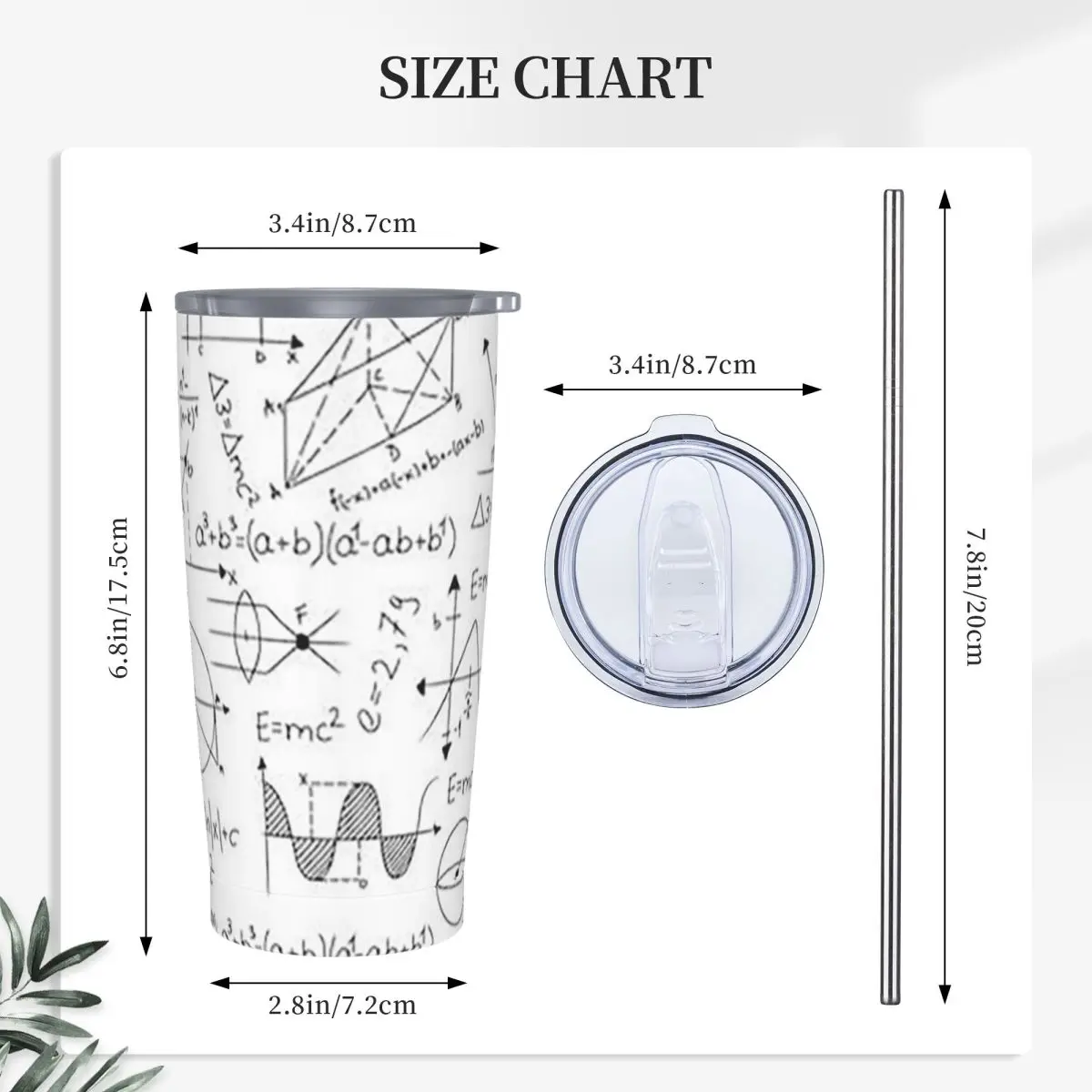 Mathematics Formulas Math Numbers Stainless Steel Tumbler Vacuum Insulated Mug Thermal Cold Cups Straws With Lid 20oz