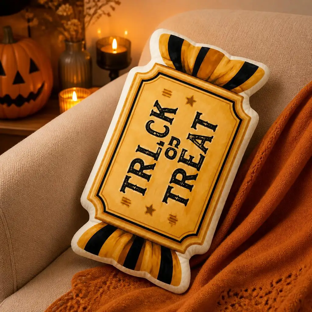 Trick Or Treat Halloween Candy Halloween Plush Pillow Cushion Irregular Stuffed Throw Pillow Home Decor Gift Sofa Bed