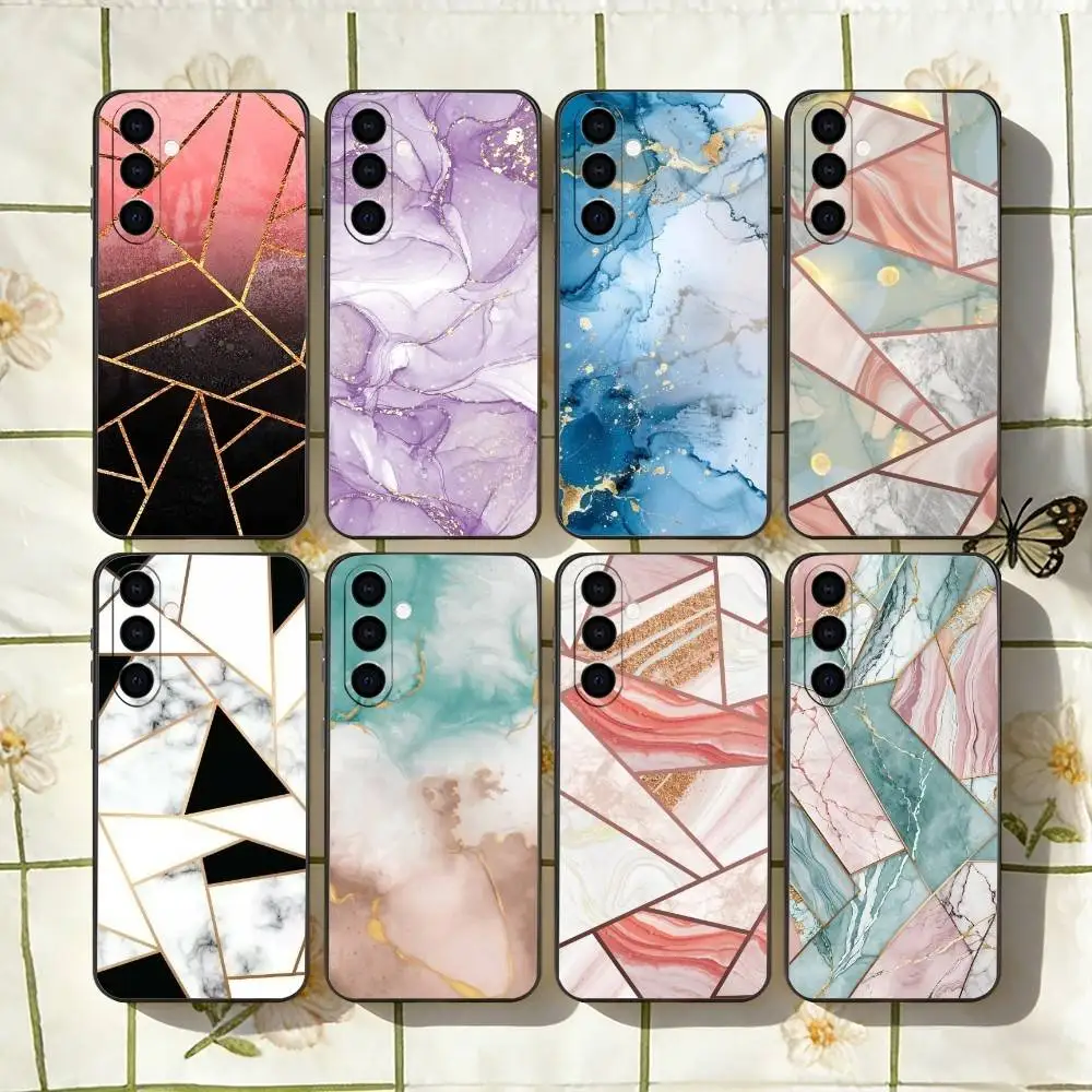 Fashion Geometric M-Marble Phone Case For Samsung Galaxy A73,A72,A71,A70,A53,A52,A51,Soft Silicone Black Cover