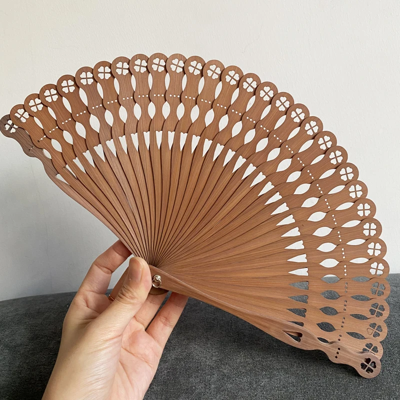 Hollowed-out Full Bamboo Fan Heart-shaped Four-leaf Clover Fan Chinese Style Can Be Paired with Hanfu and Cheongsam Folding Fan