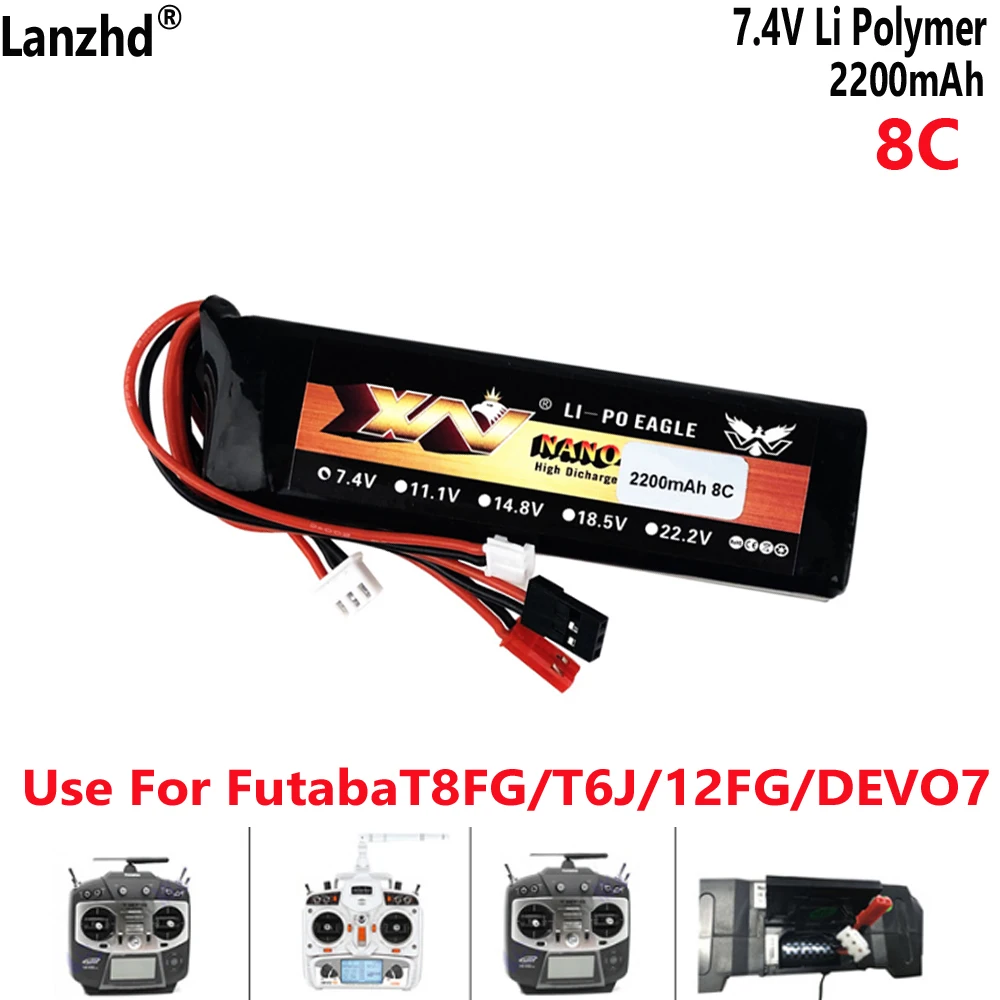 7.4V Lithium Battery For Model Aircraft Remote Control Unit Futaba T8FG/T6J/12FG For Hockor DEVO7 Batteries 2200mAh