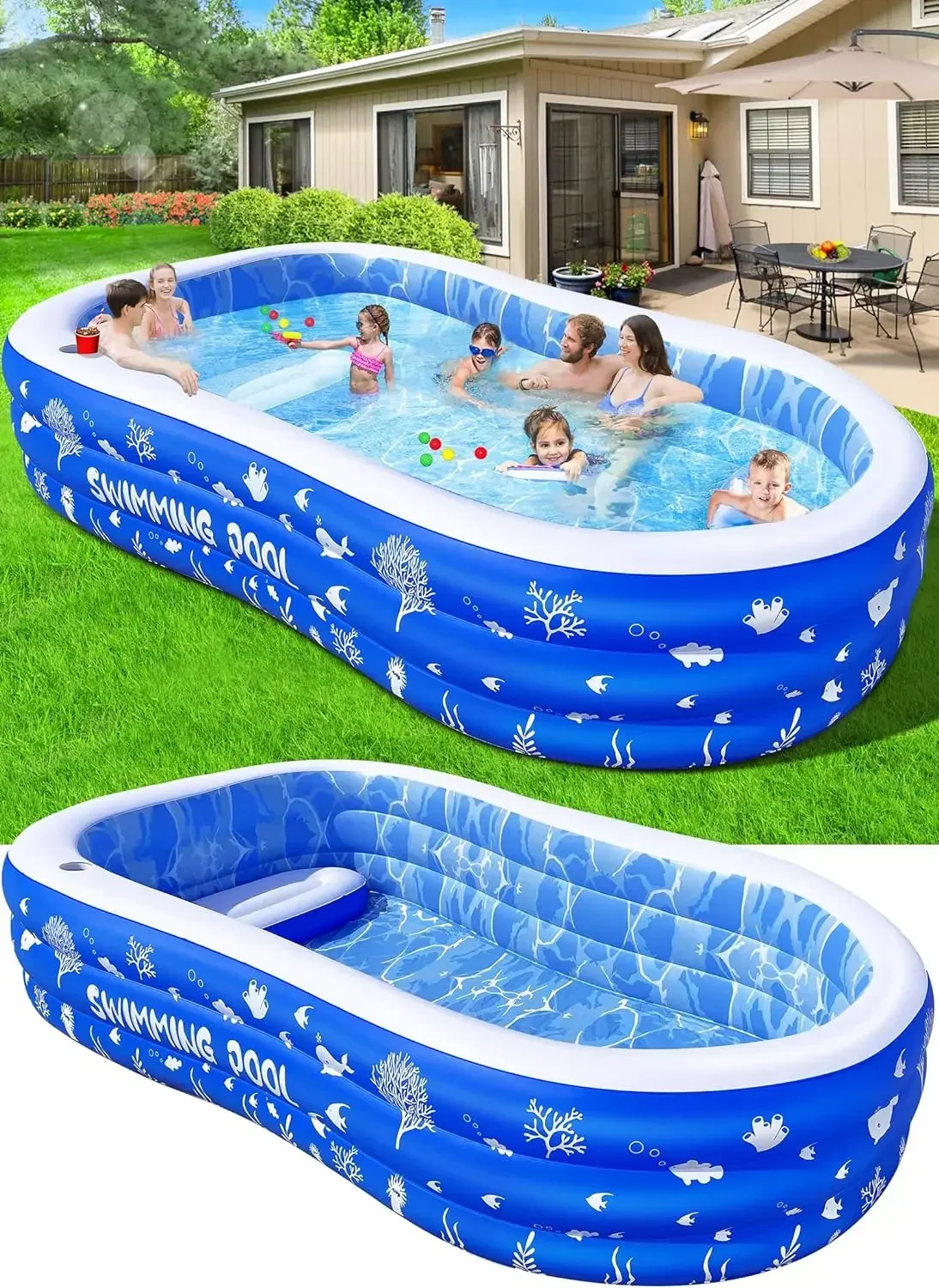 Piscina inflable, piscina inflable engrosada, piscina de patio trasero, piscina sobre el suelo, piscina grande para niños pequeños