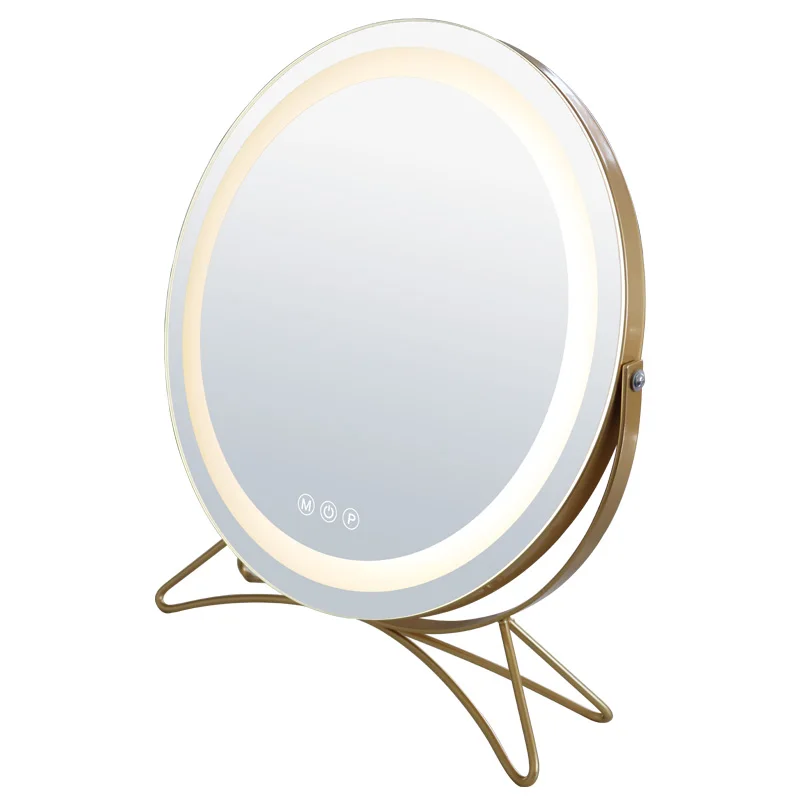 Hot Products Round Light Emitting Diode Makeup Mirror Iron-based 3-color Light Makeup Mirror Adjustable Brightness Mirror