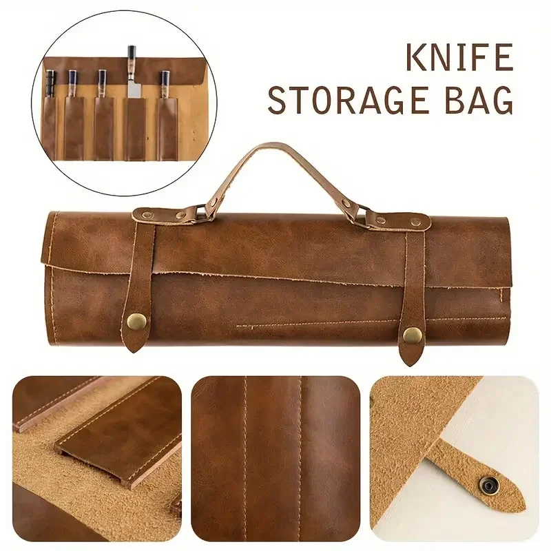 

Handheld Portable Double-layer Ultra-fine Fiber Cowhide Knife Storage Bag, Chef Specific Universal Knife Leather Sheath