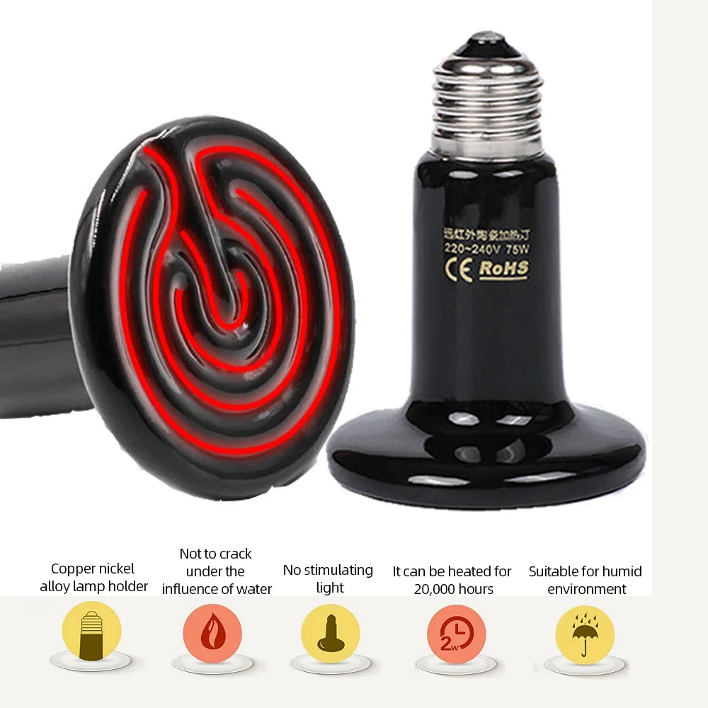 25W 50W 75W 100W 150W 200W Lampa grzewcza dla zwierząt domowych dalekiej podczerwieni Ceramiczna żarówka 110V 220V Żarówka do wylęgarni żółwi gady Żarówka emitująca ciepło
