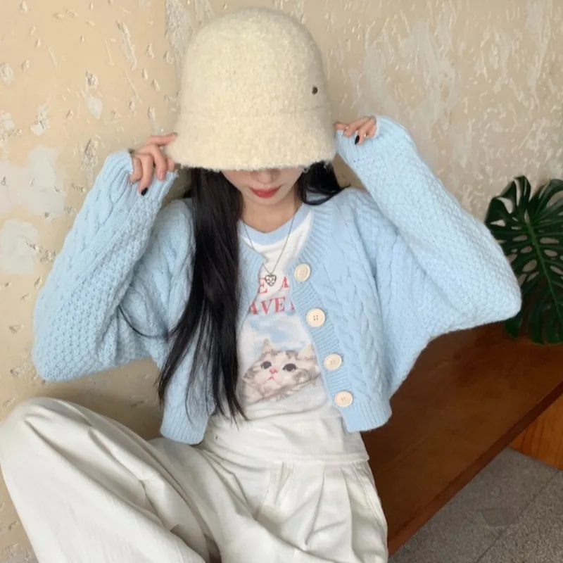 الأزرق محبوك سترة سترة المرأة فضفاضة ضئيلة ort Sve طويلة Sve أعلى الخريف الشتاء جديد Sle ملابس خارجية الحلو Sle