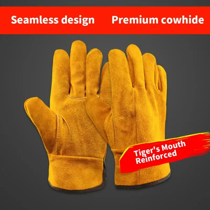 Men Work Gloves Soft Cowhide Driver Hunting Driving Farm Garden Welding Security Protection Safety Mechanic Glove