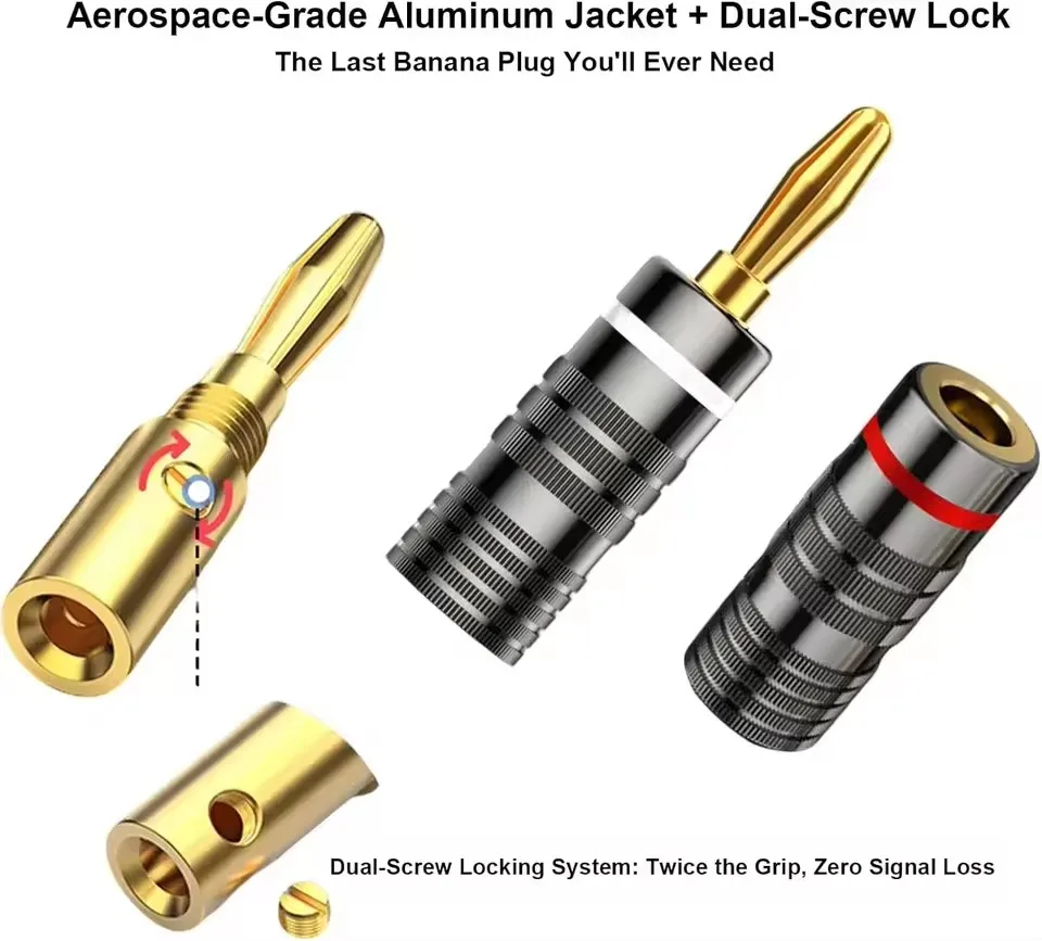 Universal Gold-plated Metal Banana Plugs Solder Free 4MM Banana Connector with Screw Lock For Audio Jack Speaker Amplifier Plugs