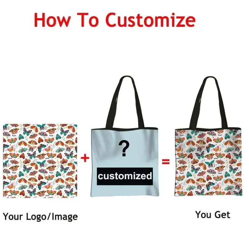 DIY personalizado personaliza tu logotipo/nombre/imagen bolso de compras para mujer bolsos casuales bolso de hombro femenino bolsos de compras