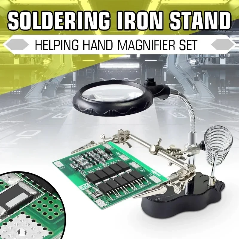 LED Light Magnifier Soldering Iron Stand Holder Station Clamp Clip Helping Hands Magnifying Glass Repair Power Tool Accessory