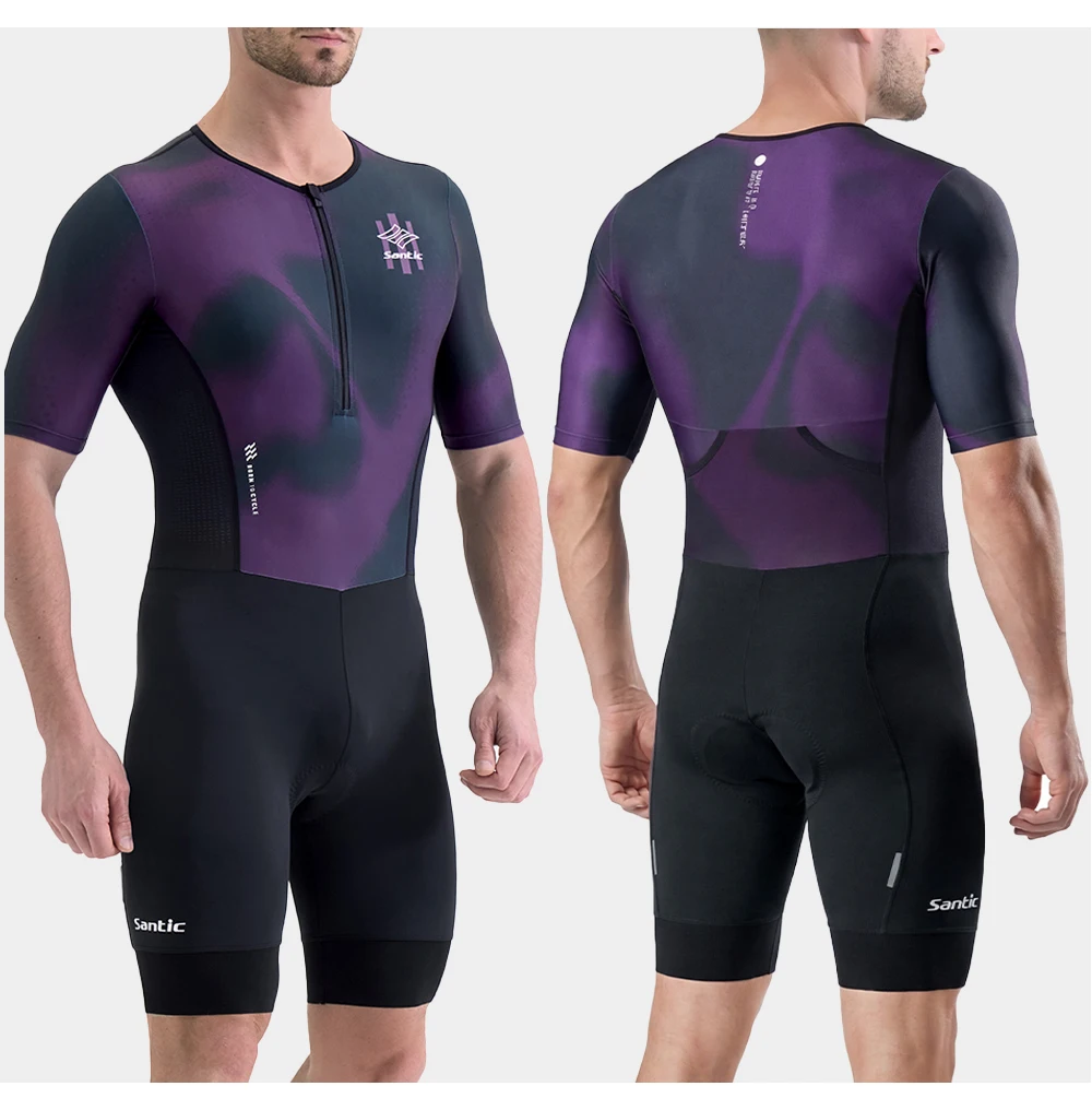 Santic Herren-Triathlon-Skinsuit mit kurzen Ärmeln, atmungsaktiver, elastischer Radsport-Overall mit 80 kg hochdichtem Polsterpolster KM26C03030 – Detail 11