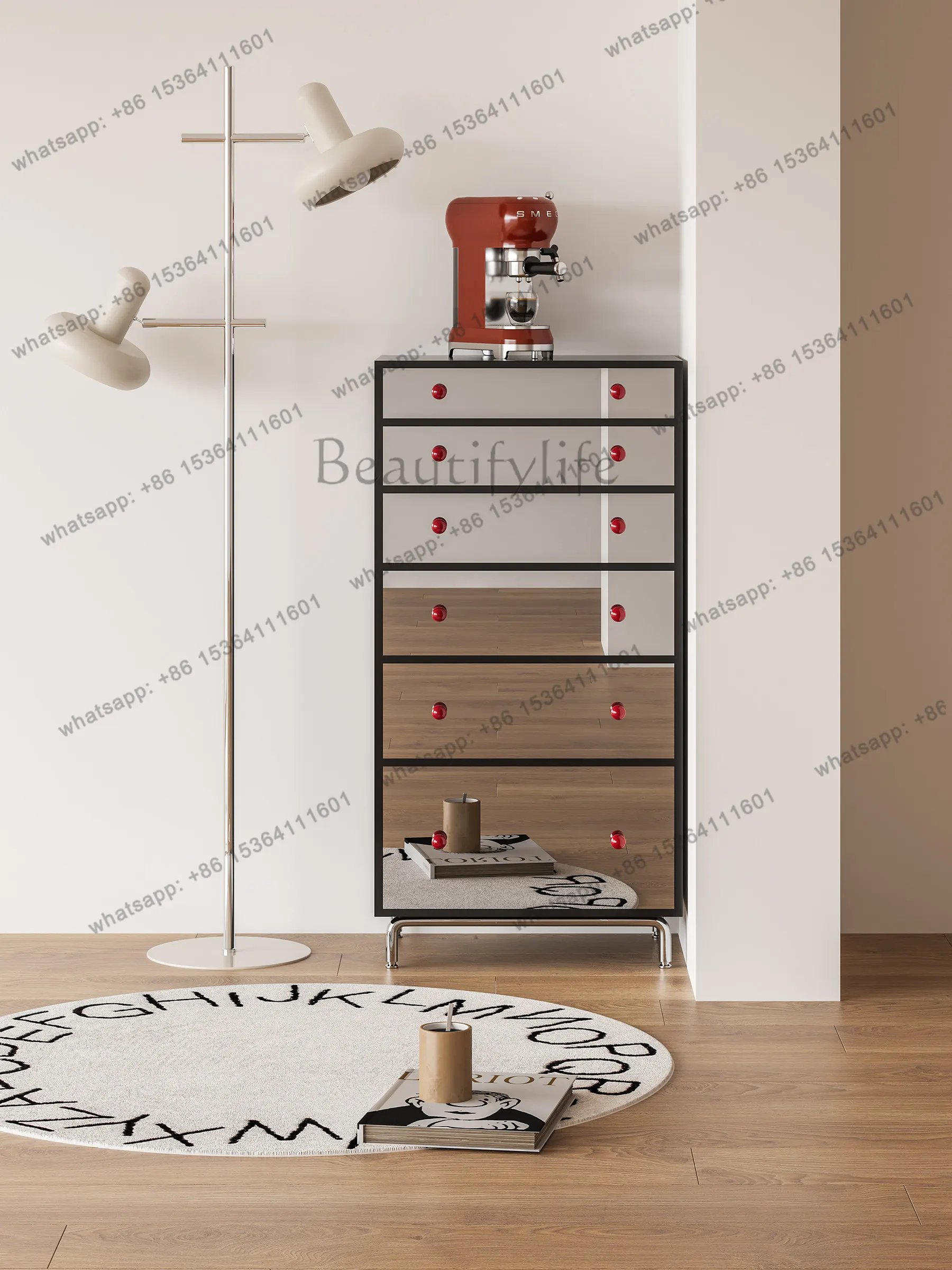 

Classic mirror creative chest of drawers style art wallside solid wood multifunctional cabinet
