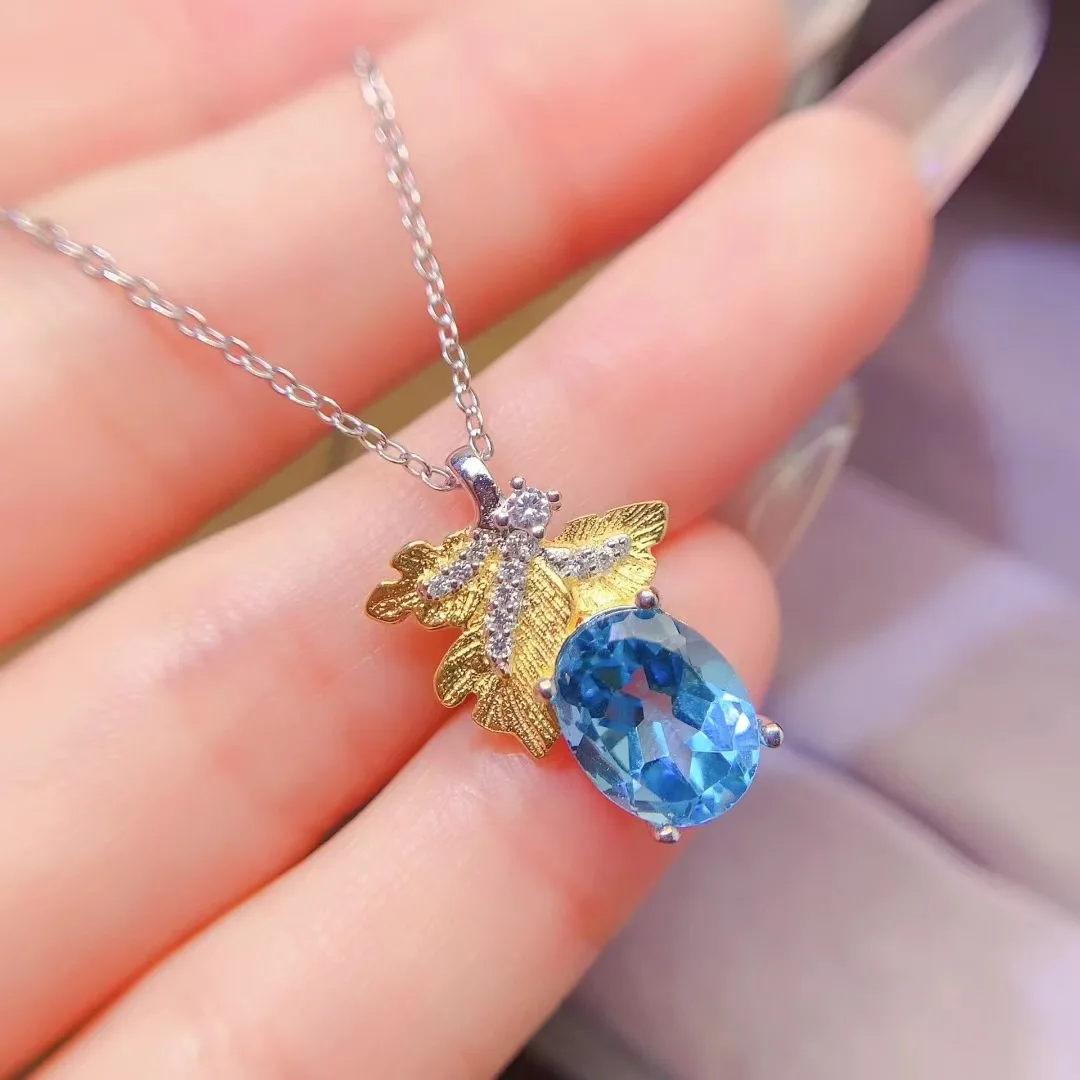 

KJJEAXCMY High End Women's Pendant Natural Topaz S925 Silver with Electroplating Boasting High Clarity Full Brilliance