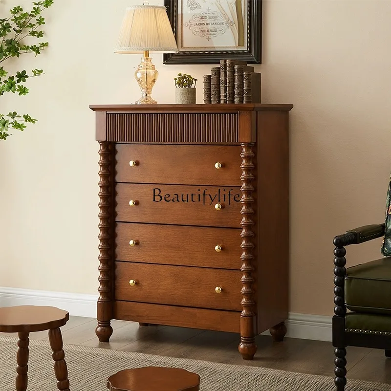 

All solid wood chest, bedroom American retro porch decorative cabinet, antique drawer locker