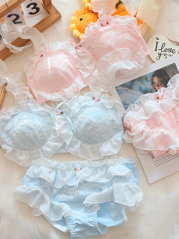 Romantic Japanese sweet lace underwear female thin section without steel ring original home lingerie panty suit