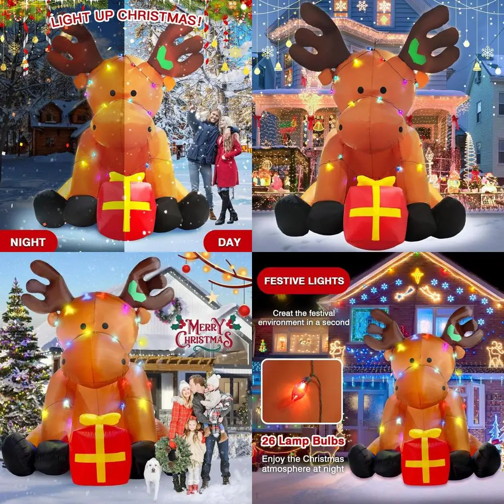 

Giant 8ft Christmas Reindeer with Red Gift and 26 LED Lights Outdoor Lawn Decor