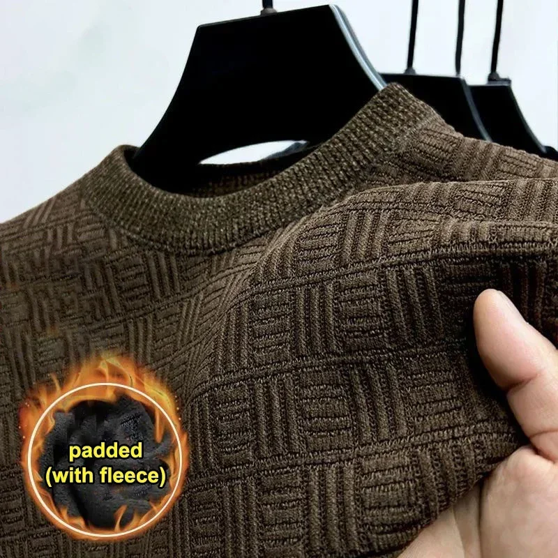 2024 New Men's Thickened Sweater Knitted Sweaters Men Three-dimensional Jacquard High-grade Crew Neck Warm Casual Top Pullover