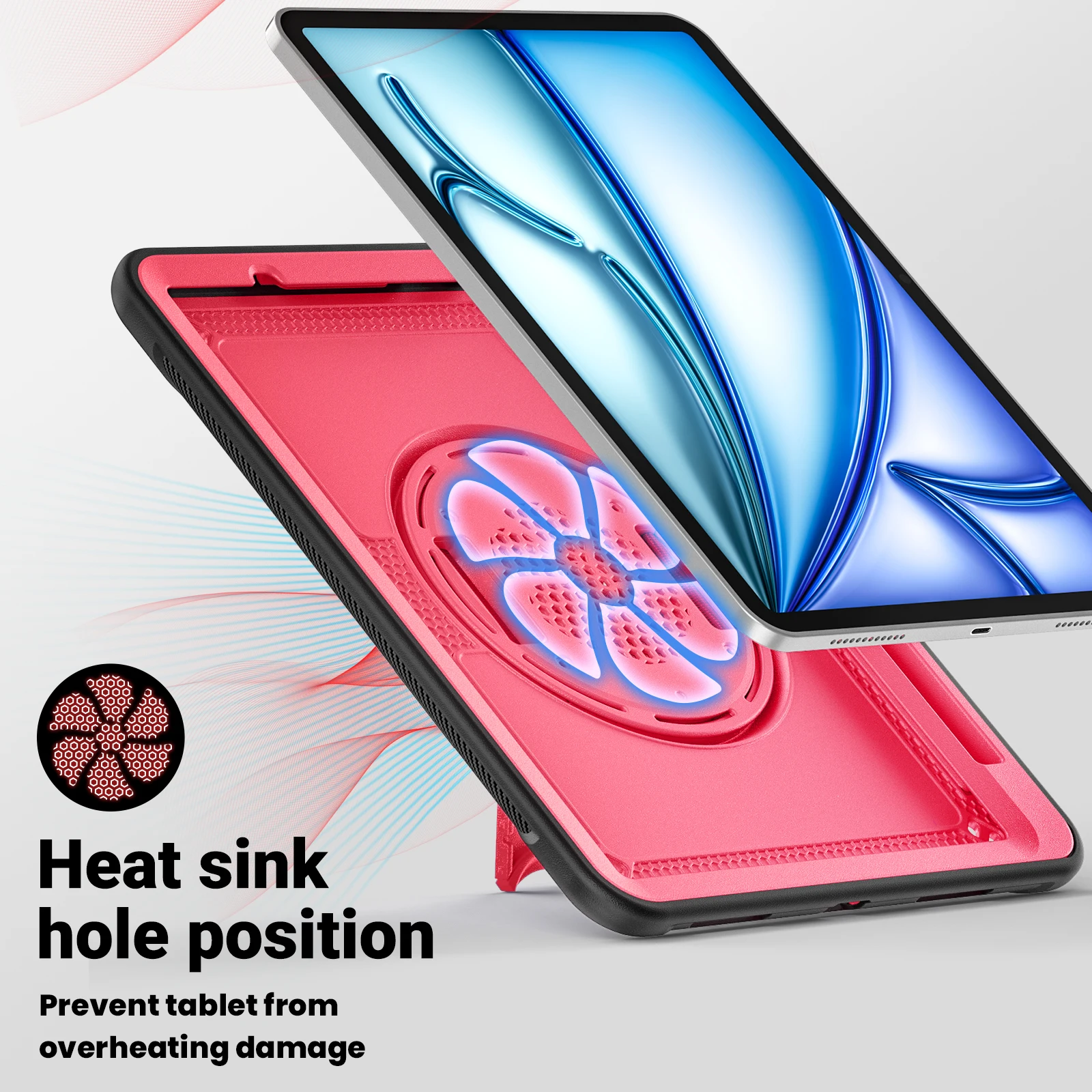 360° Rotating Kickstand Case for iPad Air 11 13 2024 Shockproof Heat Sink Hole Cover for  iPad Pro 11 13 Inch with Pen Holder