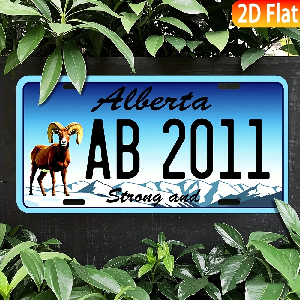 لافتة لوحة ترخيص فنية جدارية معدنية من ألبرتا - لوحة زخرفية من الألومنيوم مع تصميم جبل وأغنام كبيرة، مثالية للمنزل، #1