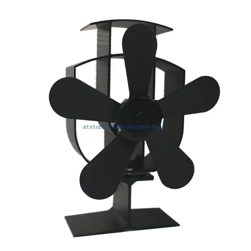 H37D موقد حرق الخشب بالاستشعار التلقائي مع ميزان الحرارة 5 شفرات تعمل بالطاقة الحرارية موقد الخشب مروحة صغيرة أسود برونزي ذهبي